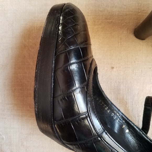 Ralph Lauren Collection Crocodile/Alligator Mary Jane Heels Shoes~Black Genuine - Picture 8 of 11